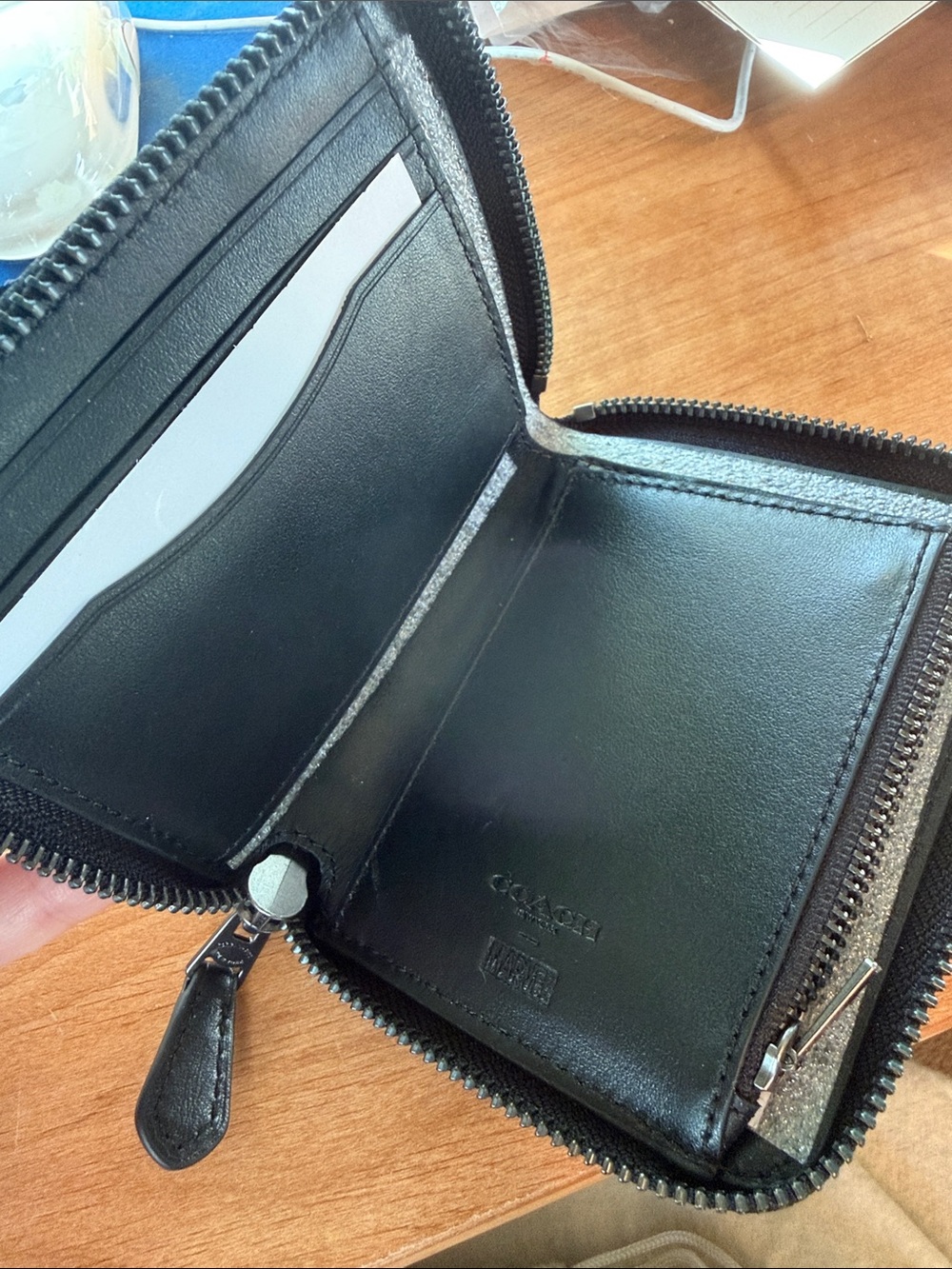 Coach Black Leather Zip Wallet with Blue Graphic Character - Picture 3 of 4
